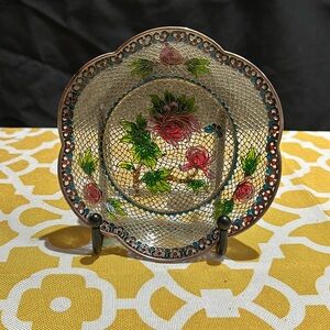 Chinese Plique a Jour Cloisonne Deep Dish, 5" diameter, 3/4" high & fluted rim.